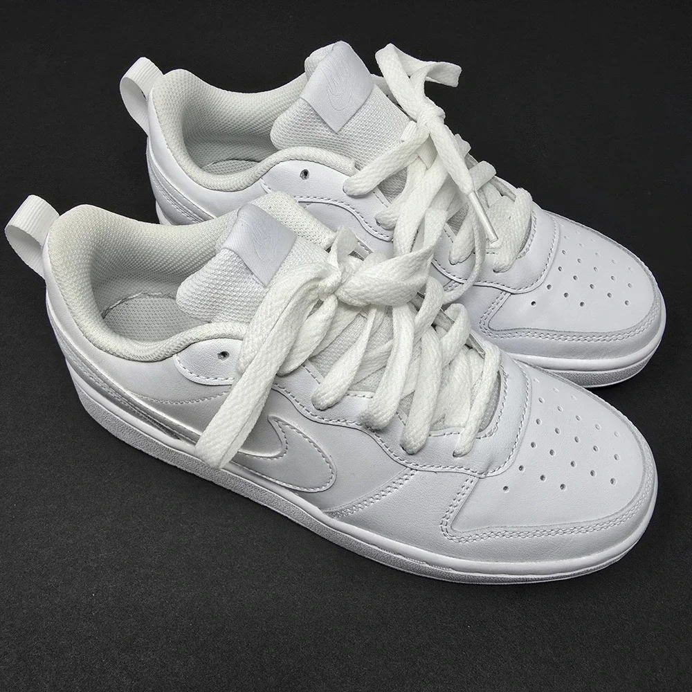 Nike Court Borough Low 2 Triple White Kids Sneakers BQ5448-100 Size 5Y